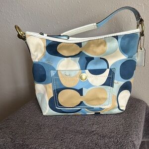 Coach Blue and Tan Geometric Shoulder Bag